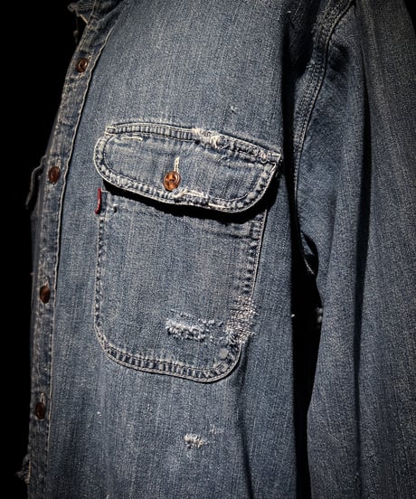 Vintage damage Indigo Work Denim Shirt