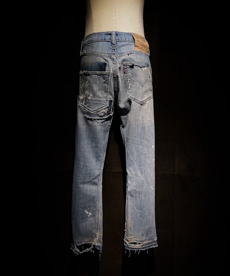 Vintage Damage Repair Light Wash Denim Pants