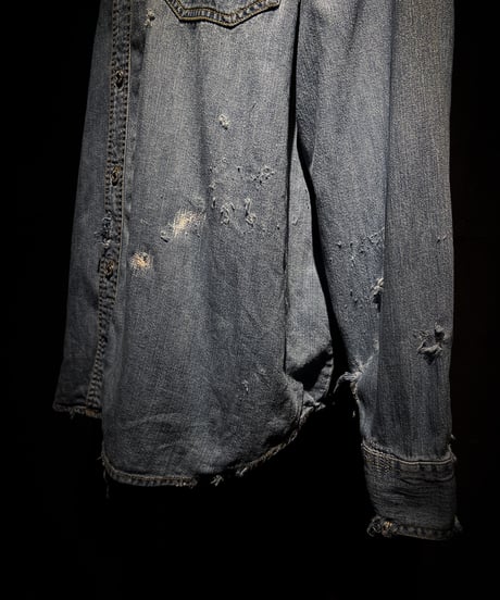 Faded Distressed Work Denim Shirt