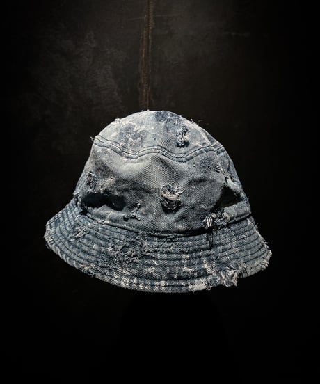 Hard damage & paint vintage denim bucket hat