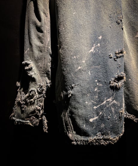 Hard damage & paint vintage denim coverall jacket