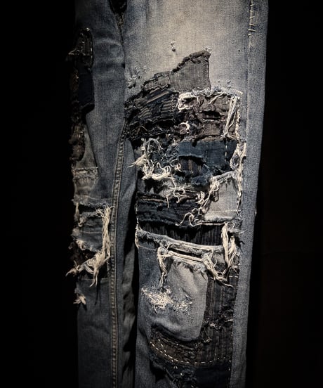 Vintage hard repair damage stretch denim pants (襤褸)