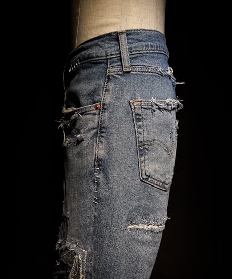 Vintage hard repair damage stretch denim pants (襤褸)