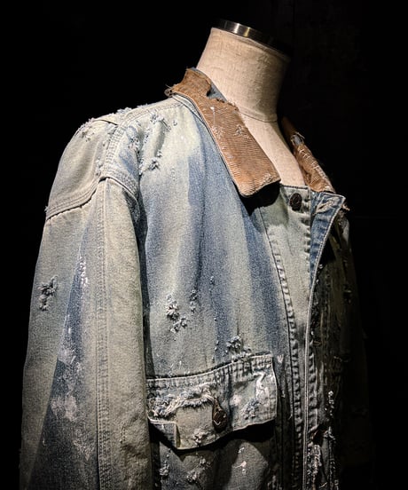Hard damage & paint vintage denim coverall jacket