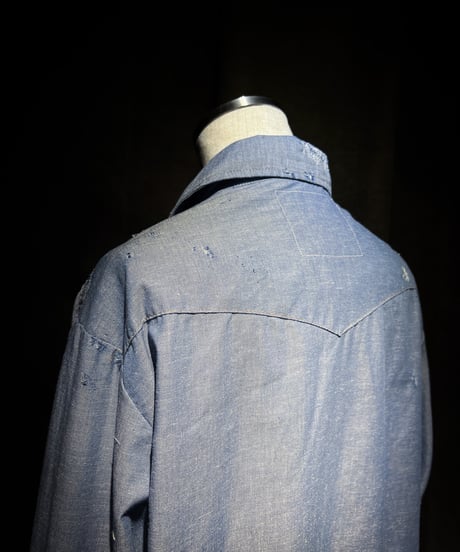 Blue Western Snap vintage damage Shirt