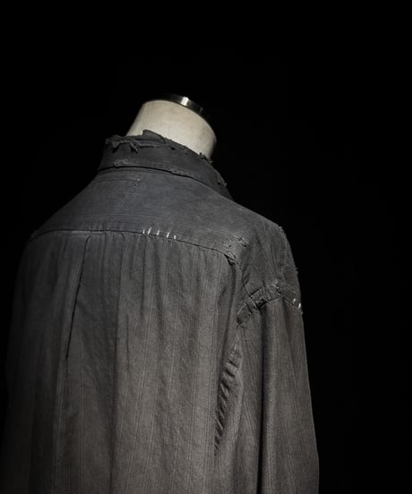 [Dye] Vintage damage Old black stripe shirt