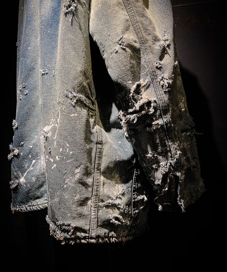 Hard damage & paint vintage denim coverall jacket