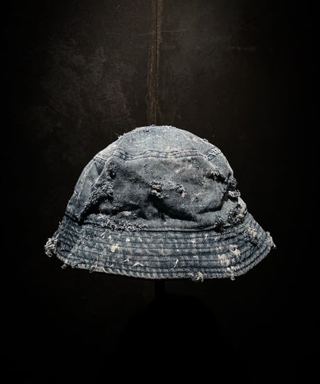 Hard damage & paint vintage denim bucket hat