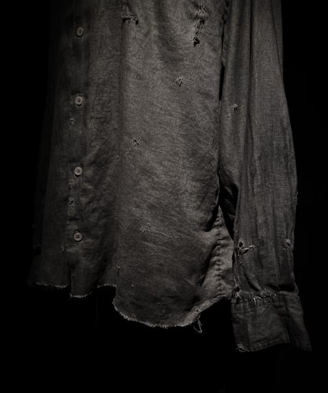 [Dye] Vintage damage Old black linen shirt