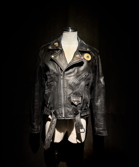 Vintage Leather Biker Custom Double Riders Jacket with Vintage Badges