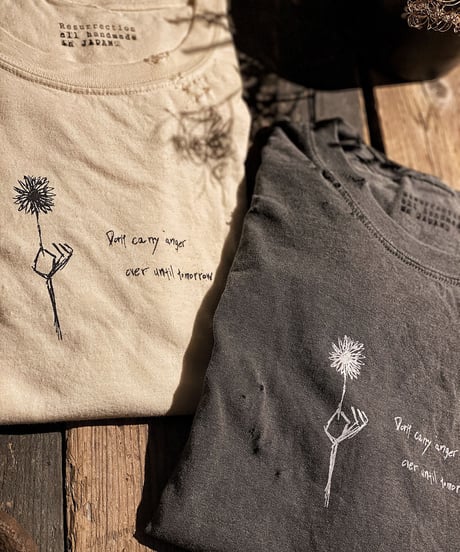 Flower vintage dye damage T-shirt (Old black)