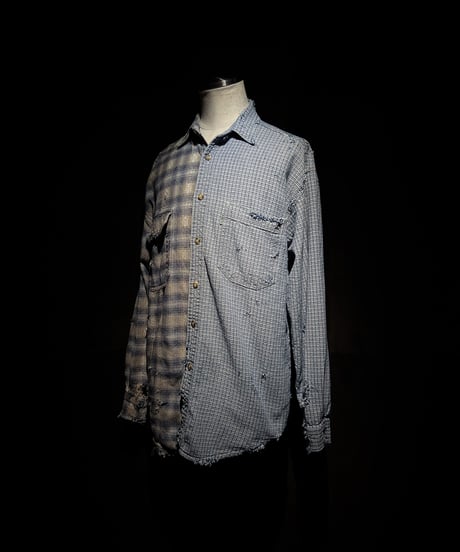 50/50 Split Rebuild Vintage Pattern Denim/Flannel  Shirt