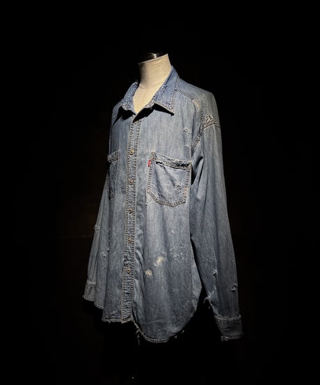 Faded Distressed Work Denim Shirt