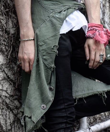 SURREALISTE×RESURRECTION Silver button vintage damage militaly shirt