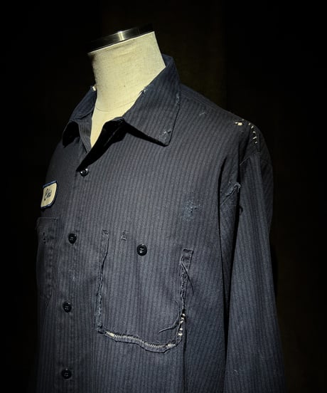 Vintage damage Navy Stripe US Work Uniform Shirt