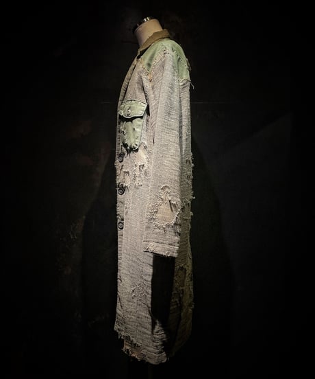 Vintage damage military linen long coat