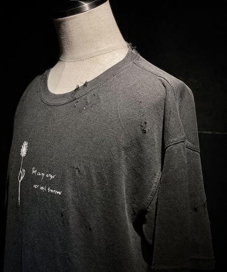 Flower vintage dye damage T-shirt (Old black)