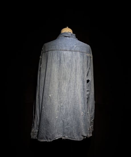 Faded Distressed Work Denim Shirt