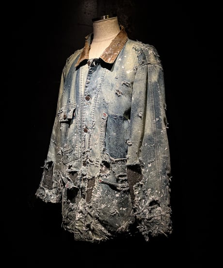 Hard damage & paint vintage denim coverall jacket