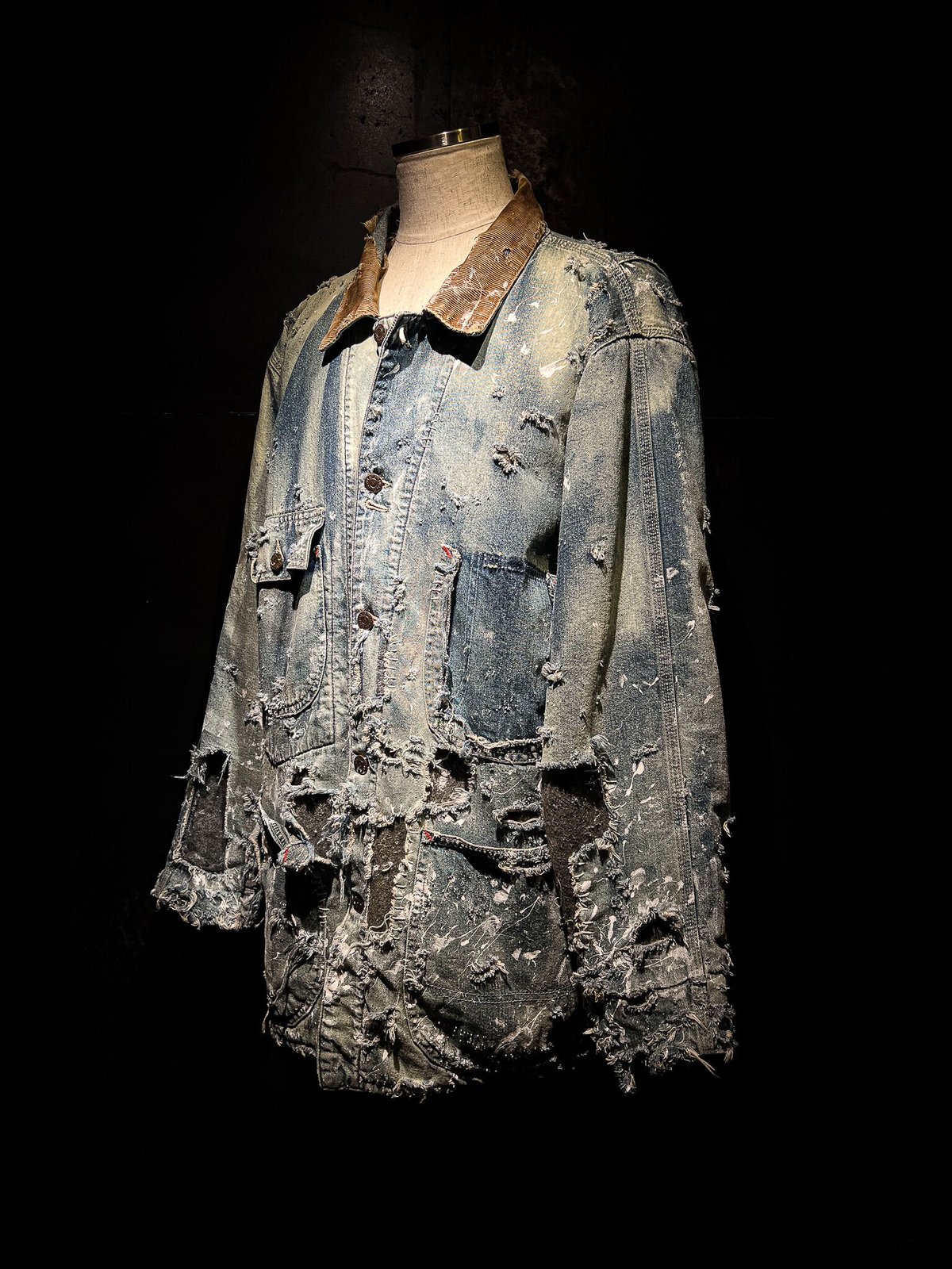 Hard damage & paint vintage denim coverall jack