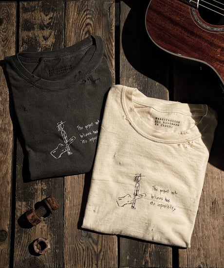 Guitar vintage dye damage T-shirt (Old black)
