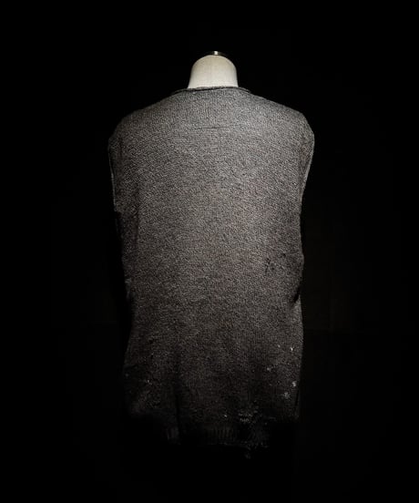 Vintage damage&patchwork jacquard knit vest