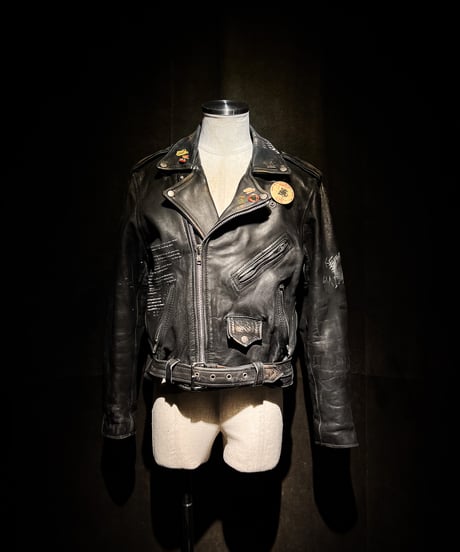 Vintage Leather Biker Custom Double Riders Jacket with Vintage Badges