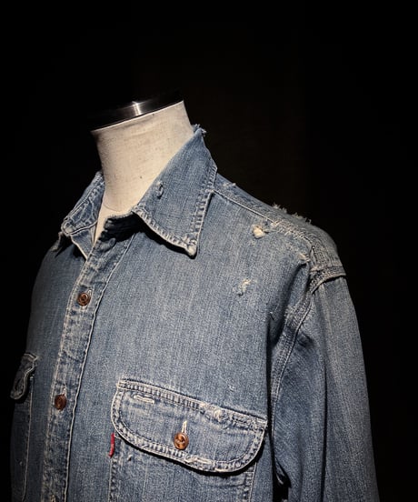 Vintage damage Indigo Work Denim Shirt