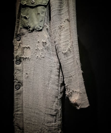 Vintage damage military linen long coat