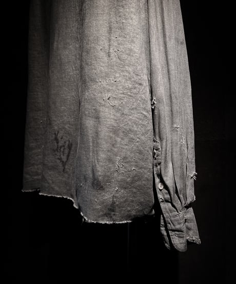 [Dye] Vintage damage Old black linen shirt