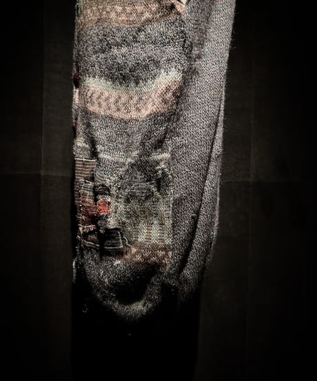Vintage damage&patchwork jacquard knit vest