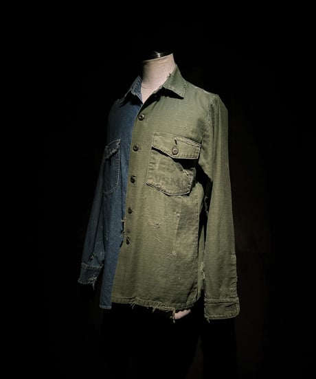 50/50 Split Rebuild Vintage 70's Military/Denim Shirt