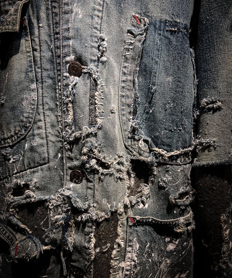 Hard damage & paint vintage denim coverall jacket