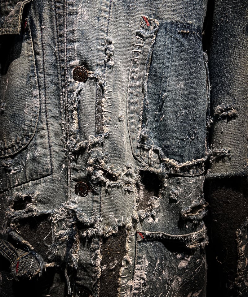 Hard damage & paint vintage denim coverall jack