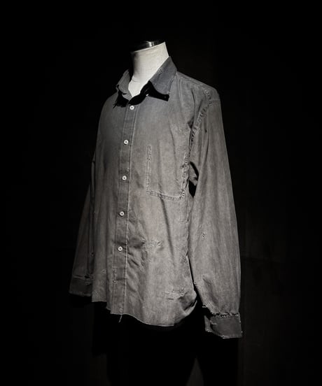 [Dye] Vintage damage Old black stripe shirt