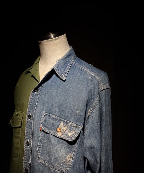 50/50 Split Rebuild Vintage 70's Military/Denim Shirt