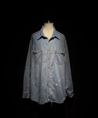 Faded Distressed Work Denim Shirt