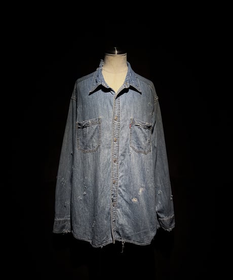 Faded Distressed Work Denim Shirt