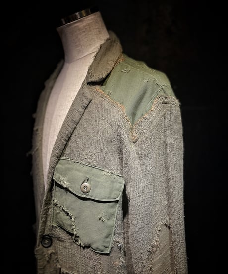 Vintage damage military linen long coat