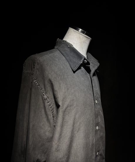 [Dye] Vintage damage Old black stripe shirt