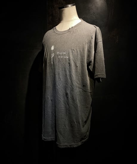 Flower vintage dye damage T-shirt (Old black)