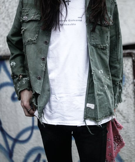 SURREALISTE×RESURRECTION Silver button vintage damage militaly shirt