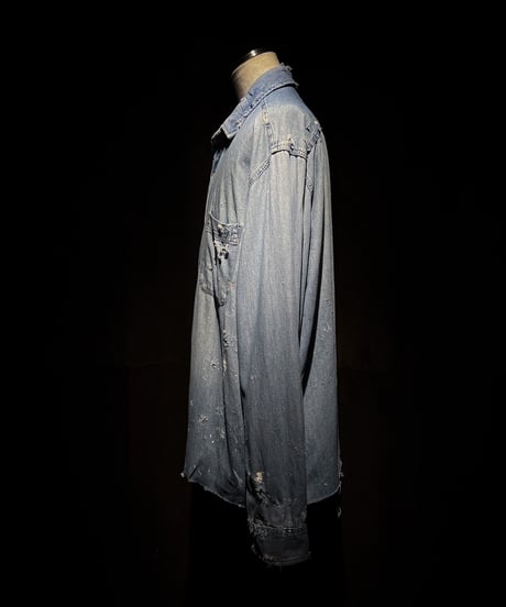 Vintage Light Indigo Cut-Off Hem Denim Shirt