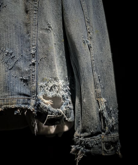 Vintage damage & paint stripe denim jacket