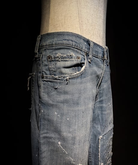 Vintage Damage Repair Light Wash Denim Pants