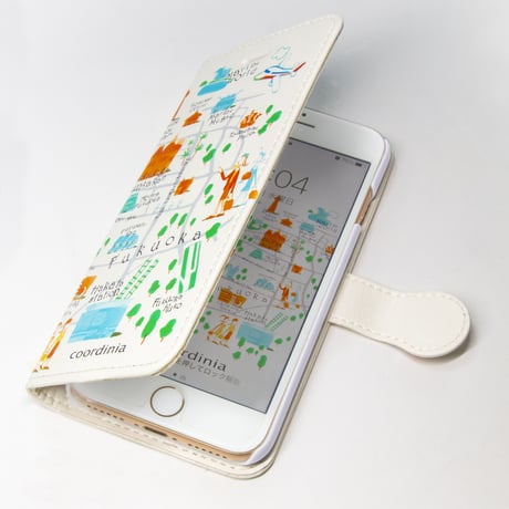 コーディニア iPhone ケース（手帳型）福岡地図 オレンジ