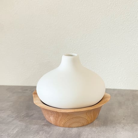 flower vase［陶器×材木］