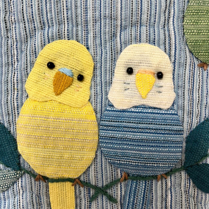 阿波しじら織 セキセイインコ（リース風） | パッチワークのお店