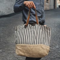 Grain Stripe Tote ビンテージ フレンチストライプ 米こく用麻袋生地使用のトートバッグ