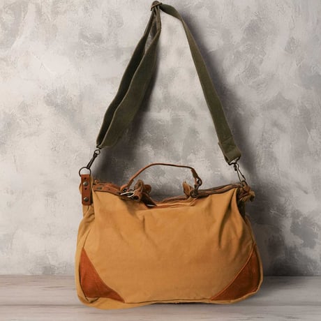 FRENCH MILITARY TENT × US MILITARY LEATHER SHOULDER BAG 50sフランス軍テント × USミリタリーベルト × 牛革 ショルダーバッグ